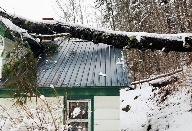 A downed tree on a house in Vermont